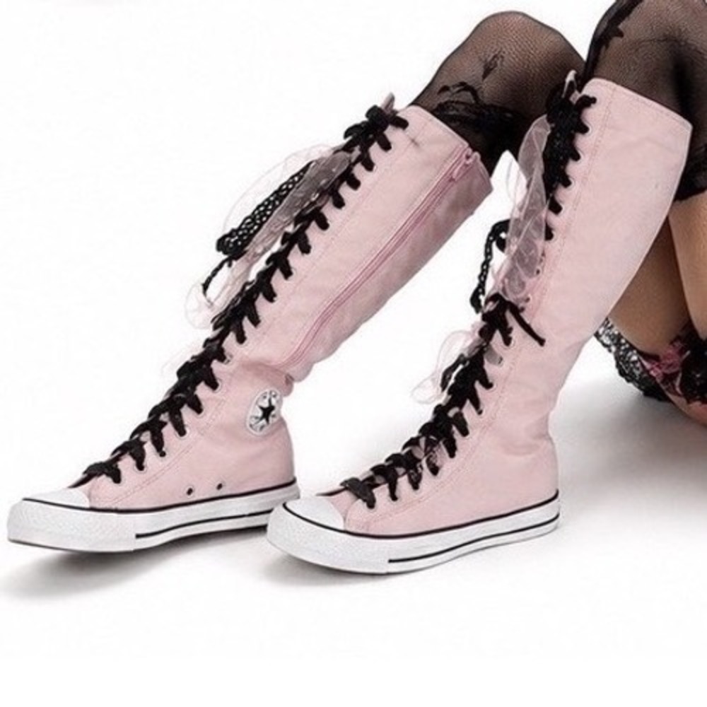 Converse Chuck Taylor All Star XX-Hi Pink Knee High Lace Up Boots 14 Goth 111-15